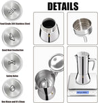 4 Cup Thickened 304 Stainless Steel Moka Pot Stovetop Espresso Maker Cafeteras Italian Percolator Espress Makers Capable Greca Mocha Coffee Machine for Induction Home and Camping 200ml 6.6oz
