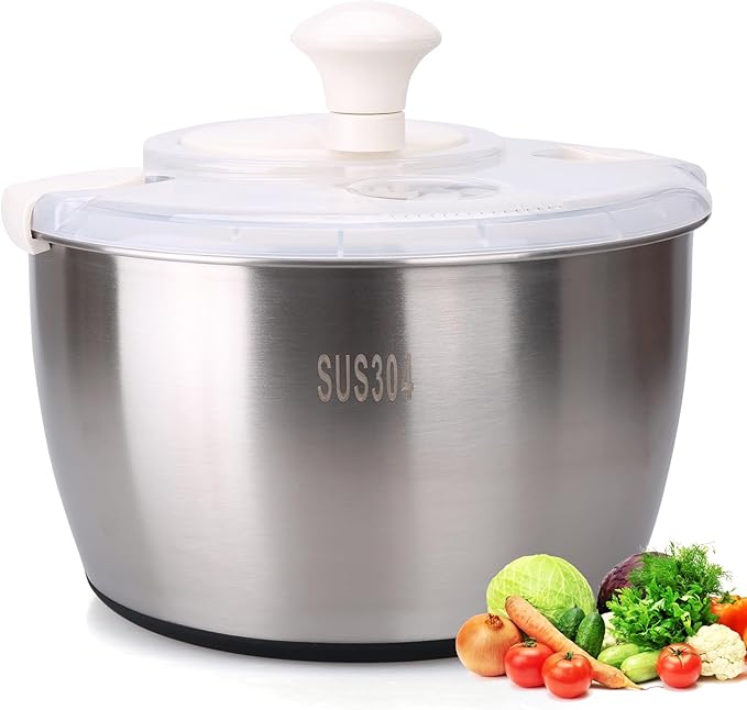 Stainless Steel Salad Rotator, 5-quart Vegetable Dishwasher,Lettuce Cleaner and Dryer, Salad Spinner