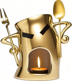 Mini Ceramic Fondue Set: Chocolate Fondue Melting Cup, Cheese Fondue Pot, Candy Mini Fondue Cups with 1 Fork & 1 Scoop - Food-Safe Gift for Parties, Gifts, Cozy Nights (Gold)