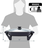 Elite Gourmet 12"x12"x2.15” Ceralast™ PFAS Free Ceramic Electric Skillet, Dishwasher Safe, Rapid Heat Up, 1200W, Dark Grey