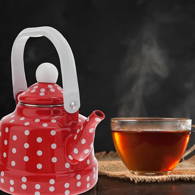 Cabilock Enamel Tea Kettle - Stovetop Teapot with Handle, 1.1 Quart Fast Heating Hot Water Pot for Gas, Induction, Electric, Farmhouse Kitchen Decoration (No Whistling)