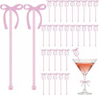 SiliFine 30 Pcs 6 Inch Party Drink Stirrers, Bow Stir Sticks Coffee Stirrers Reusable Plastic Swizzle Sticks for Wedding Birthday Bridal Cocktail Decorations Galentines Supplies(Rose Gold)