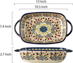 Vintage Style Tulip Flower Pattern Ceramic Bakeware Casserole Dish Baking Pan Lasagna Pans Baking Dish with Handles for Oven/Cooking/Kitchen-1 PCS-60 OZ