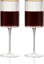 Viski Meridian Wine Glasses with Gold Rim, Crystal Drinking Glasses for Red and White Wines, Elegant Stemmed Glassware for Wedding Gifts, Birthday, Holiday, Dinner Party, Wine Lovers, 16 oz, Set of 2