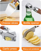 6-Piece Kitchen Tools and Gadgets Set with Wood Imitation Handle BRIIEC Stainless Steel Cooking Utensils Kitchen Accessories Includes Can Opener Garlic Press Peeler