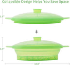 Microwave Steamer Cooker Collapsible Bowl Silicone Cookware Baked Potato with Handle Lid for Vegetables Fish Prep Meal Food with Removable Rack BPA Free Easy to Store Freezer Dishwasher Safe Green