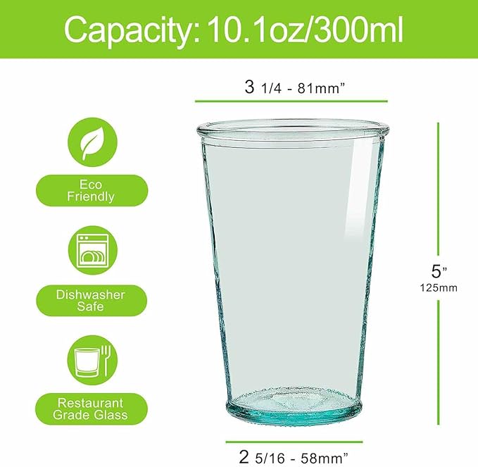 COURONNE CO. Clear Recycled Drinking Glass Tumbler, Perfect for Cocktails, Refreshments & Everyday Use, Restaurant Grade, Crafted without lead-based materials (10.1 Oz, Verra), Pack of 6