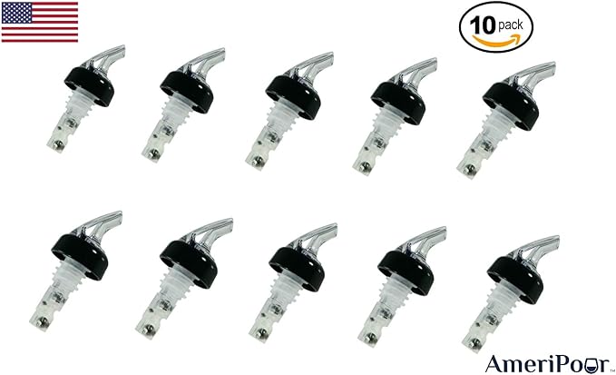 Measured Pourer - Liquor Bottle Pourers - Collared -(10pk) Made 100% In The USA. Bar Spouts That Don't Leak - No Cracks, Just A Perfect Cocktail Pour Everytime. Great for Wine Too! (.75)