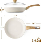SENSARTE Ceramic Nonstick Frying Pan Skillet with Lid 11inch Non Stick Omelet Pan, Non-toxic Healthy Kitchen Cooking Chef's Pan, Free of Intentionally Added PFOA/PFAS/PTFE, Induction Compatible, White