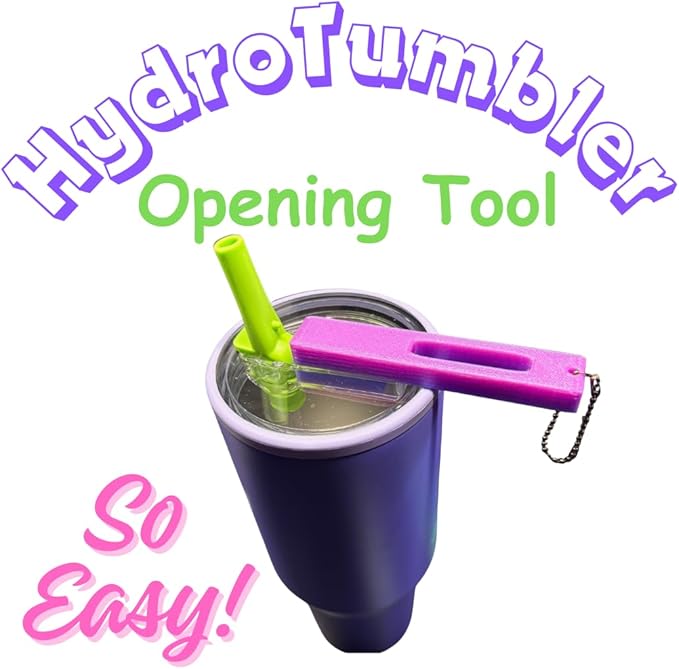 Hydro Style Tumbler Opening Tool, Plastic Lid Removal Tool with Chain and Handle Clip (Blue Sparkle)