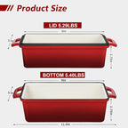 Wildone Enameled Cast Iron Bread Loaf Pan with Lid, 9x5 Sourdough Baking Pans for Homemade Bread, Cake, Meatloaf, Even Heating Bread Pans, 2-Piece Set, Red