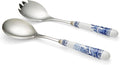 Spode Blue Italian Collection Salad Servers | 2 Piece Spoon and Fork Set | 10 Inch | Blue and White | Made of Porcelain and Stainless Steel | Italian Countryside Design