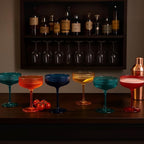 Khen Plastic Acrylic Ribbed Vintage Art Deco Martini, Champagne & Cocktail Retro Color Shatterproof Coupe Glasses | Set of 6 | 8 oz Ripple Glassware Classic Cocktail Indoor & Outdoor, European Style