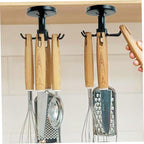 FRCOLOR 3pcs Rotating Kitchen Utensil Hooks Cabinet Hangers Black Under Cabinet Storage Organizer for Spatula Spoon and Knife