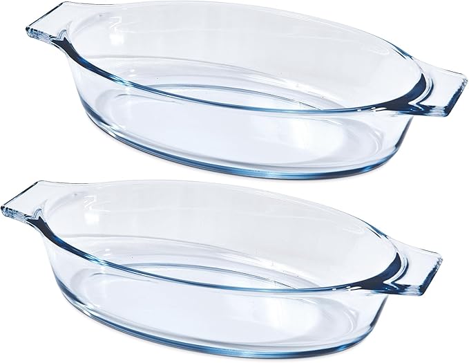 Mini Casserole Dish Oval 2 Pack, 13oz Glass Baking Dish, Banana Split Bowls, Single Serving, Individual Bakeware Baking Pans for Oven Microwave Air Fryer, Clear Prep Bowls