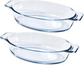 Mini Casserole Dish Oval 2 Pack, 13oz Glass Baking Dish, Banana Split Bowls, Single Serving, Individual Bakeware Baking Pans for Oven Microwave Air Fryer, Clear Prep Bowls