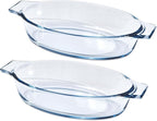 Mini Casserole Dish Oval 2 Pack, 13oz Glass Baking Dish, Banana Split Bowls, Single Serving, Individual Bakeware Baking Pans for Oven Microwave Air Fryer, Clear Prep Bowls