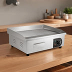 VEVOR Commercial Electric Griddle, 21 x 11.8 inch, 1750W, 122-570°F Adjustable Temp Control, Stainless Steel Countertop Flat Top Grill with 2 Spatulas, 2 Brushes and 4 Foot Pads, for Steak, Pancake