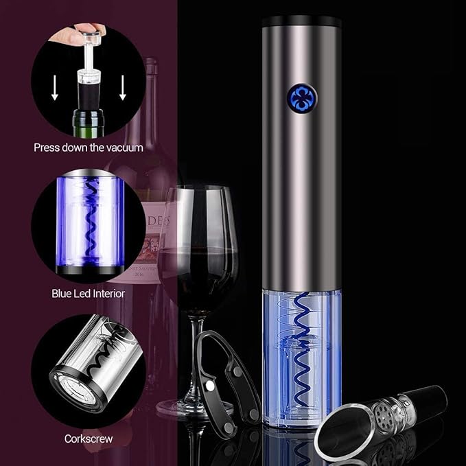 Electric Wine Opener Gift Set with Power Dock-Automatic Rechargeable Bottle Corkscrew-Foil Cutter, Aerator Pourer, Vacuum Wine Stopper - Present Housewarming, Christmas & Birthday