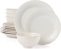 Lenox French Perle Groove 12-Piece Plate & Bowl Set, 23.05 LB, White