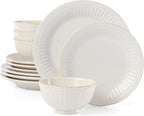 Lenox French Perle Groove 12-Piece Plate & Bowl Set, 23.05 LB, White