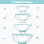 Luvan Borosilicate Clear Glass Mixing Bowls with Lids Set of 4 (0.53qt, 1.1qt, 2.1qt, 3.7qt), Space Saving Nesting Bowls Large Kitchen Salad Bowls for Meal Preping,Baking,Mixing,Dishwasher Safe