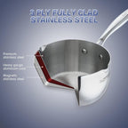 SLOTTET Tri-Ply Whole-Clad Stainless Steel Saucepan with Steamer,2.5 Qt Small Multipurpose Pot with Pour Spout,Strainer Glass Lid, 2 Quart Sauce Pan for Cooking with Stay-cool Handle.