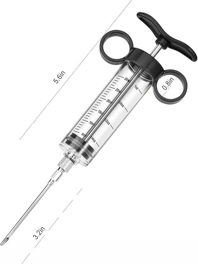 Kingsmile Turkey Injector, Meat Injector Syringe - 3 Marinade for BBQ Grill, 1OZ /30ML Injector Syringe, Handle MeatInjector for Smoking, Flavor Injector for Meat with Oil Brush & Cleaning Brush Black