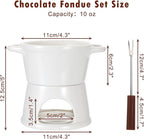 BSTKEY 300ML Ceramic Butter Warmer Set with 2 Forks, White Fondue Pot Melting Pot Set, Melt Hot Pot Bowl Set for Cheese Chocolate Butter Caramel