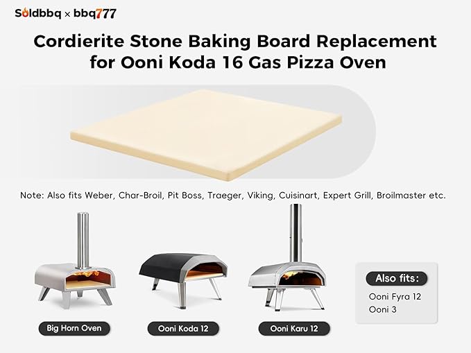 13" Square Pizza Stone Replacement for Ooni Koda Karu & Fyra 12, Cordierite Baking Pizza Stone for Ooni 12 Oven, for Most Grill & Oven, for Bread &Pizza