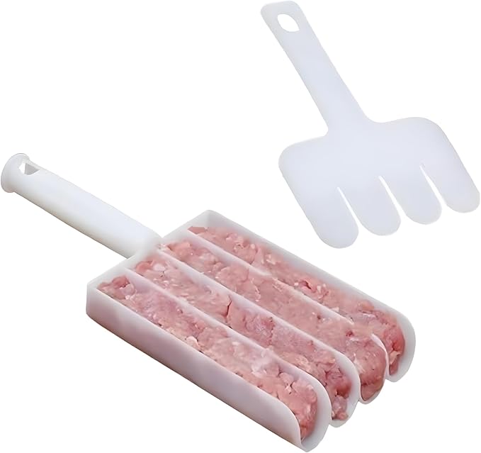 White Creative Kitchen Meatball Maker, 4 Baller Spoons with Cutting Spade, Multifunction Ice Cream Scoop, DIY Meatball, Patty, Fish Ball, Burger Making Tools