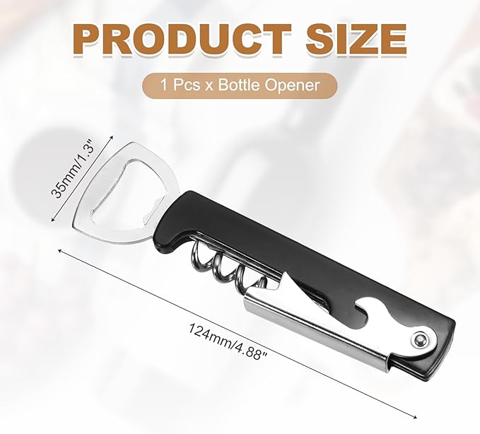 uxcell Wine Opener, Bottle Opener, Durable Stainless Steel Waiter's Corkscrew, Compact All-In-One Home Bar Tool for Bar, Party, Wedding, Home, Travel, Black