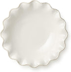 Heritage Scroll 13" Stoneware Serving Bowl – Elegant 80 oz Ivory Bowl with Embossed Scalloped Rim – Classic Ceramic Serveware for Salads, Pasta, or Holiday Sides
