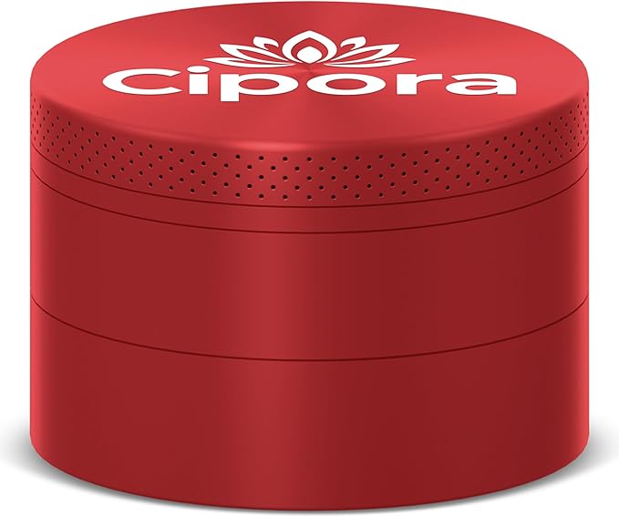2.5" Manual 3-Piece Zinc Grinder with Large Bottom Chamber (Red)
