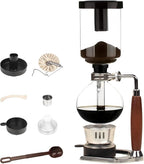 Glass Siphon Coffee Maker, Automatic Vacuum Coffee Brewer 3-Cup (360ml) with Alcohol Burner, Adjustable Buffer Clamp, Stainless Steel Bracket Base for Coffee Aficionados