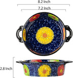 Vintage Style Pottery Bakeware Colorful Daisy Pattern Ceramic Casserole Dish Baking Pan Lasagna Pans Baking Dish with Handles from Oven to Table Plate-1 PCS, 32 OZ