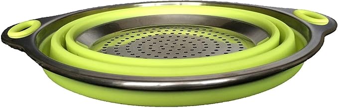 Oneida 8 inch Color Burst Stainless Steel Silicone Collapsible Colander Strainer - Green