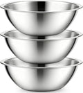 Suwimut 3 Pack Stainless Steel Mixing Bowls, 6 Quart Flat Base Stainless Steel Serving Bowls, 12.6 Inch Mirror Polish Large Metal Bowl Set for Kitchen Cooking, Baking, Prepping
