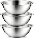 Suwimut 3 Pack Stainless Steel Mixing Bowls, 6 Quart Flat Base Stainless Steel Serving Bowls, 12.6 Inch Mirror Polish Large Metal Bowl Set for Kitchen Cooking, Baking, Prepping