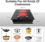 VBGK Electric Cooktop,110V 2400W Electric Stove Top with Knob Control,9 Power Levels, Kids Lock & Timer,LED touch control,Overheat Protection Electric stove,24 Inch desktop 2 burner