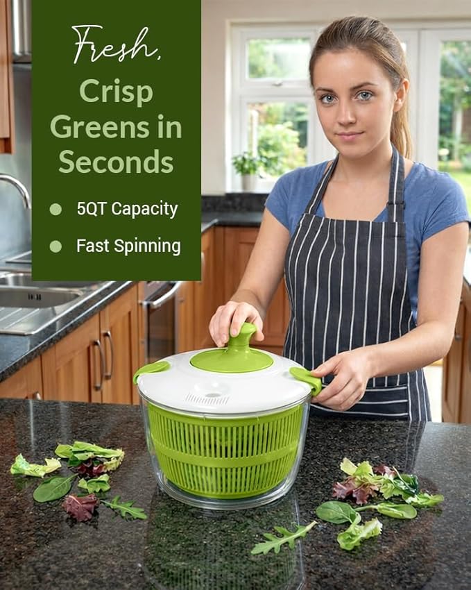 Salad Spinner-Lettuce Spinner | Best Fruit Washer With Fruit Washer Spinner Bowl, Easy-Spin Handle, 5QT