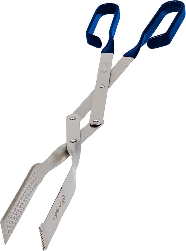 Shark BBQ Grill Tongs - 17 inch (Blue) Steak Tongs. Professional kitchen and outdoor grilling utensil. Long reach Barbeque Grilling Tong. Ideal for steak, fish, burger, and sausage