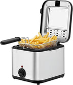 Deep Fryer with Basket, 2.5L Electric Deep Fryer, 1000W Electric Fryer with Viewing Window, Adjustable Temperature, Stainless Steel Body, For Make Various Fried Foods