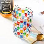 Colorful Drinking Glasses, Hand Painted Colored Water Glasses, Multicolor Water Glasse,Whiskey Wineglass Glasses,Tumbler Glasses (Weave)