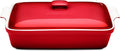 ROSSALLINI Stoneware Casserole Dish Bakeware Set with Lid, Covered Rectangular Dinnerware, Extra Large 4.23 Quart, 13 by 9 Inch, Deep Red