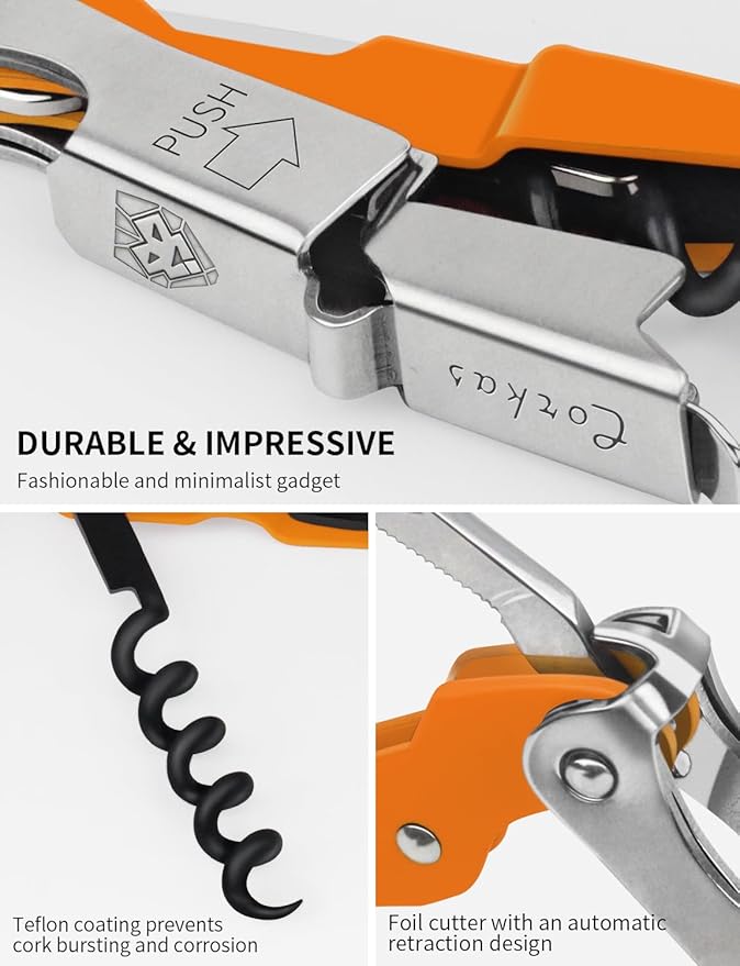 CORKAS Wine Key - Professional Handcrafted Heavy Duty Waiter Corkscrew, Compact Wine Opener with Double Hinged, Foil Cutter and Bottle Opener, Gifts for Severs, Sommelier, Bartenders (4Pack-PRBD)