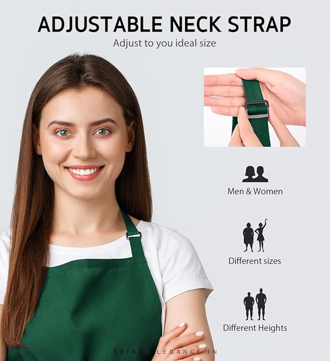 Syntus Apron for Men Women, Adjustable Cooking Kitchen Chef Aprons with 2 Pockets, Cotton/Polycotton/Polyester