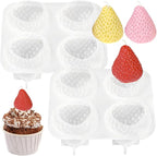 2 Set 4 Cavity 3D Strawberry Chocolate Mold Fruit Resin Molds Scented Candle Making Molds Strawberry Silicone Mold for Baking Dessert Molds Ice Cube Jello Cake Chocolate Truffle Mold Pastry
