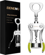 Beneno Wine Opener, Zinc Alloy Premium Wing Corkscrew with Multifunctional Bottles Opener, Sharp Wine Corkscrew with Ergonomic Non-Slip Wing Handle, Green
