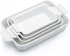Dafuceramic Casserole Dishes for Oven, Baking Dishes, Ceramic Bakeware Sets of 4, Rectangular Baking Pan Set with Handles for Baking, Casserole, Kitchen, Wedding Gift,White